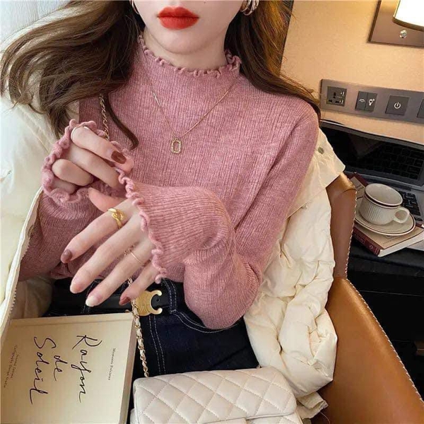 Áo len tăm cổ viền bèo 7 màu cho nữ