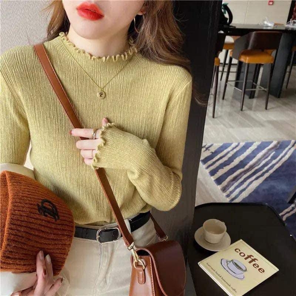 Áo len tăm cổ viền bèo 7 màu cho nữ