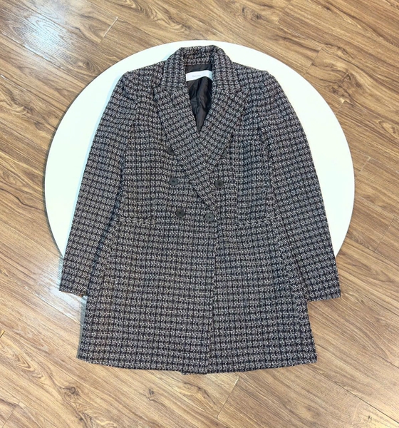 Áo khoác blazers dạ Bershka caro dáng dài