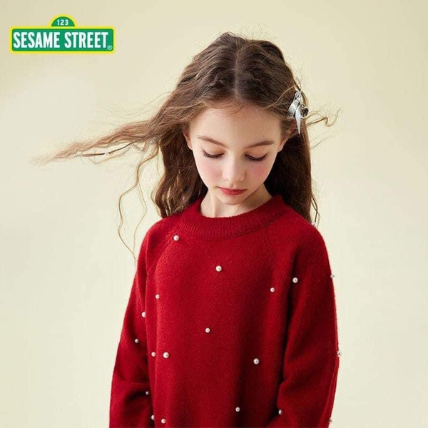 Váy len đỏ Sesame Street đính ngọc bé gái size đại