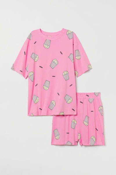 Bộ cotton H&M cộc tay size đại Mẹ&Bé 5 mẫu Mickey đen, bắp rang bơ, Snoopy ghi, Barbie hồng
