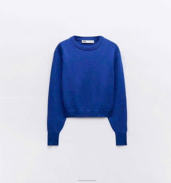 Áo len cổ tròn ZARA trơn xanh navy