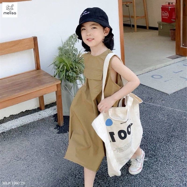 Váy suông dáng dài hãng Melisa sát nách nâu tây túi ngực