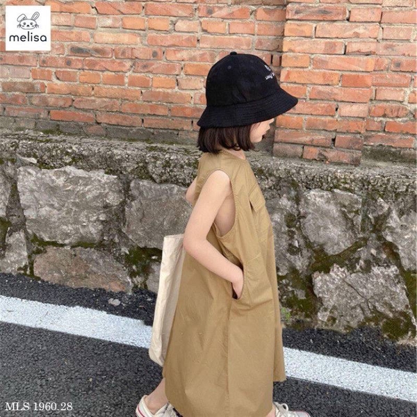 Váy suông dáng dài hãng Melisa sát nách nâu tây túi ngực