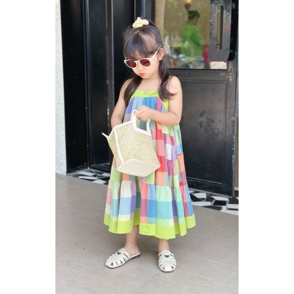 Váy thô hai dây maxi Sofia Candy kẻ sắc màu