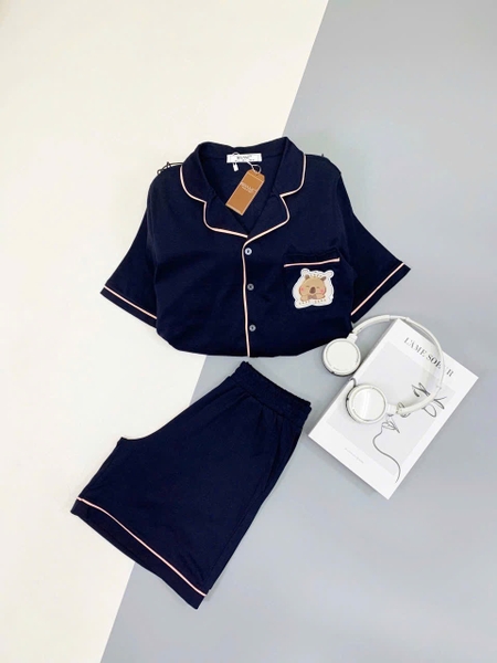 Bộ pyjamas cổ V cotton cộc tay Capybara 4 màu hãng Careia