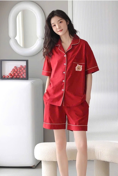 Bộ pyjamas cổ V cotton cộc tay Capybara 4 màu hãng Careia