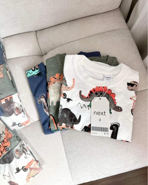 Set 3 áo cotton Next bé trai họa tiết khủng long 3 màu
