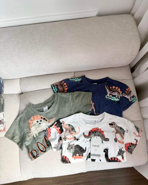 Set 3 áo cotton Next bé trai họa tiết khủng long 3 màu
