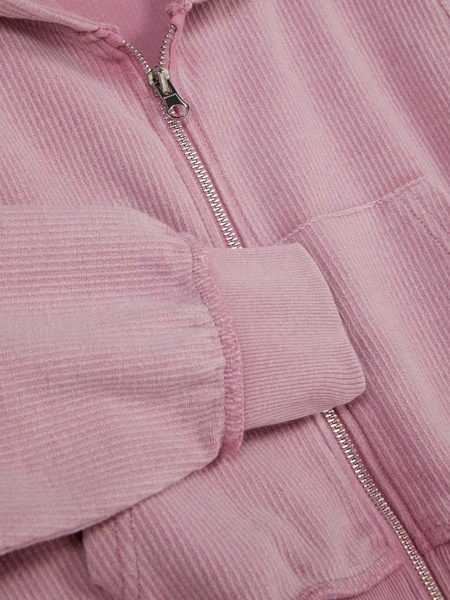 Bộ nỉ gân Primark áo hoodie kéo khoá quần suông hồng