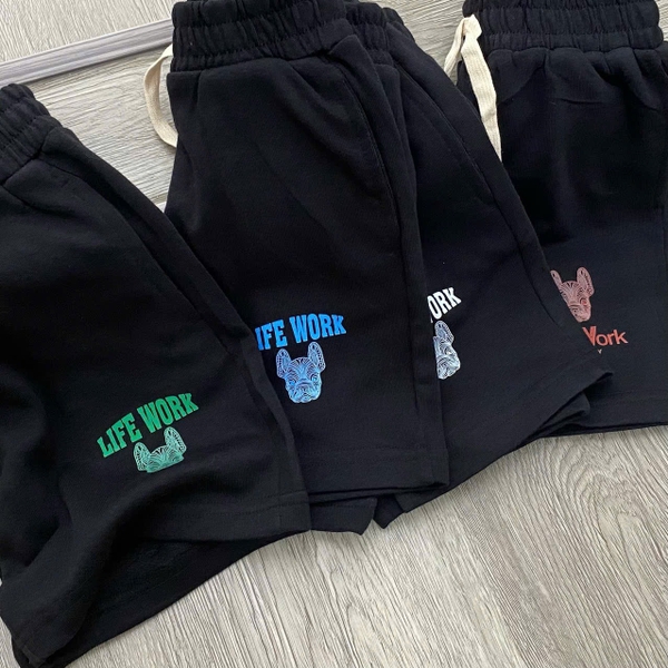 Bộ cotton Life Work cộc tay 2 màu đen, trắng họa tiết chú chó