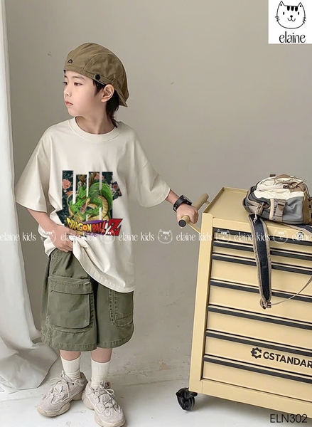 Bộ cotton Dragon Ball Elaine cộc tay áo trắng quần short xanh rêu
