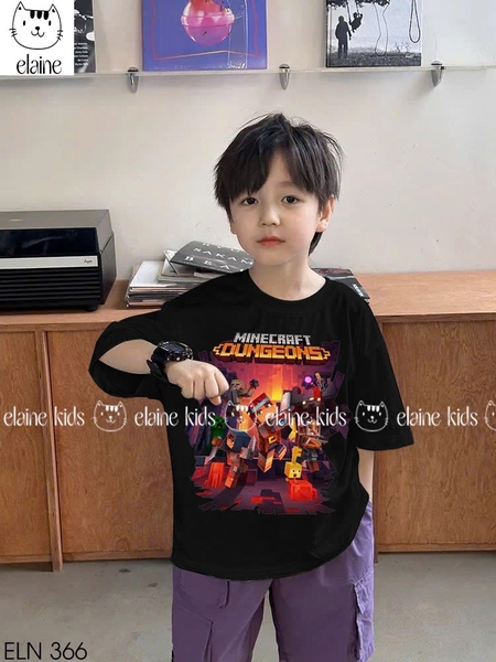 Bộ cotton Minecraft Dungeons Elaine áo cộc tay đen quần kaki tím