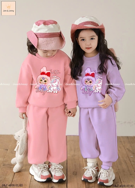 Bộ nỉ dài tay da cá Baby Three Jam&jenny 2 màu hồng, tím