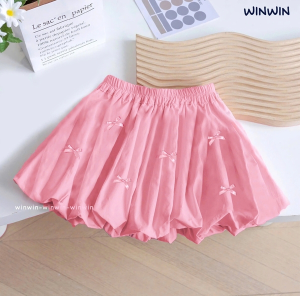 Chân váy bí Size 9-13Y hãng Winwin đính nơ 3 màu đen, trắng, hồng