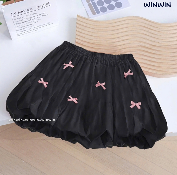 Chân váy bí Size 9-13Y hãng Winwin đính nơ 3 màu đen, trắng, hồng