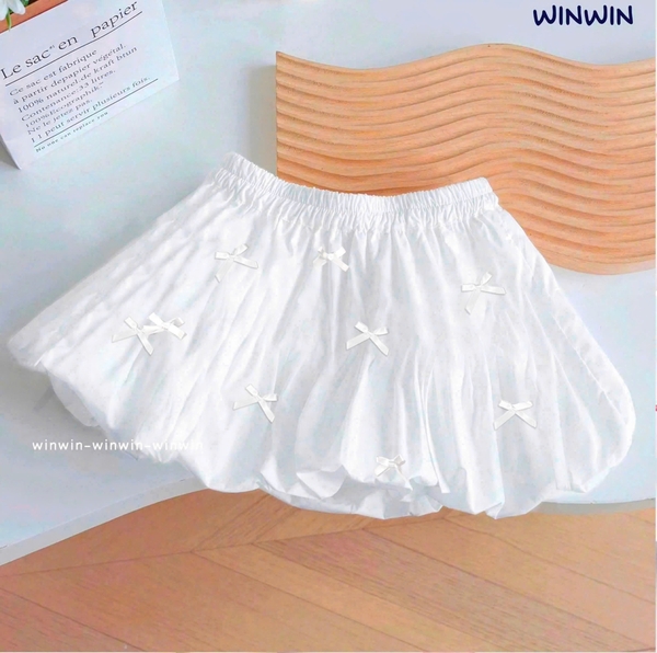 Chân váy bí Size 9-13Y hãng Winwin đính nơ 3 màu đen, trắng, hồng