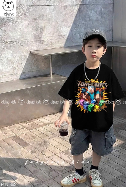 Bộ cotton Minecraft Elaine áo cộc tay đen quần jean túi hộp