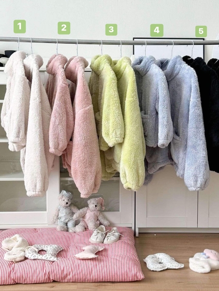 Bộ lông bông mẹ con 5 màu áo khoác kéo khóa, quần bo gấu