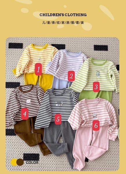 Bộ cotton dài tay kẻ ngang 6 màu cho bé trai, bé gái