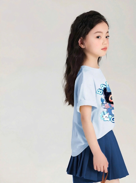 Bộ cotton Baby Three Nabi áo cộc tay trắng chân váy xanh