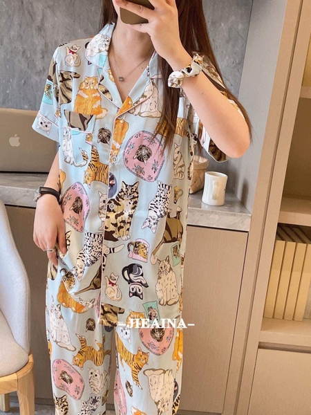 Bộ ngủ lụa áo cộc quần dài Jieainains 4 mẫu cho nữ