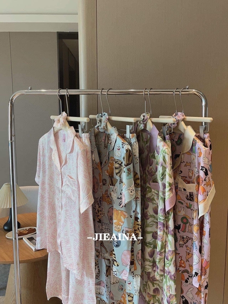 Bộ ngủ lụa áo cộc quần dài Jieainains 4 mẫu cho nữ