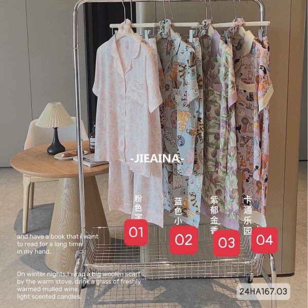 Bộ ngủ lụa áo cộc quần dài Jieainains 4 mẫu cho nữ