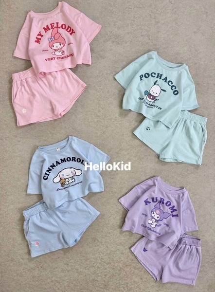 Bộ cotton SPAO KIDS cộc tay hình Kuromi, My Melody, Cinnamoroll, Pochacco