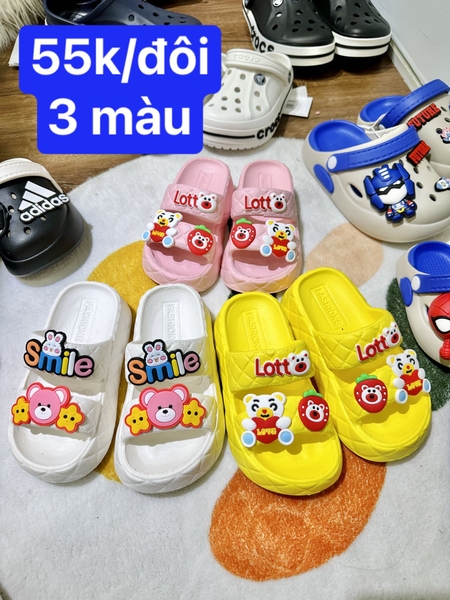 Dép lê 2 quai charm gấu 3 màu trắng, vàng, hồng