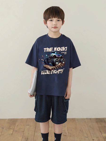 Bộ The Road Warriors áo cotton cộc tay xanh Navy quần jean túi hộp