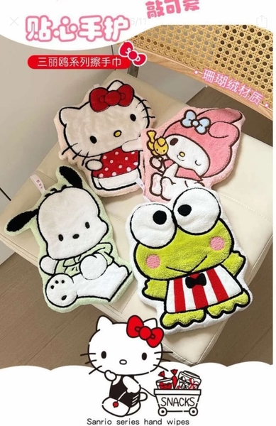 Khăn lau tay Sanrio hình Hello Kitty, Melody, Pochacco, Keroppi