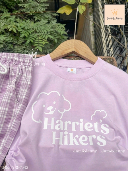 Bộ cộc tay tím Harriet’s Hikers quần kẻ caro dáng dài bé gái