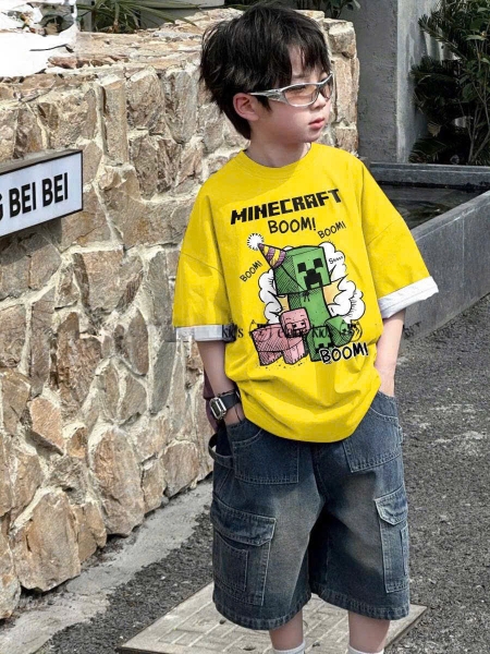 Bộ bé trai cộc tay áo vàng MineCraft ELAINE quần jean