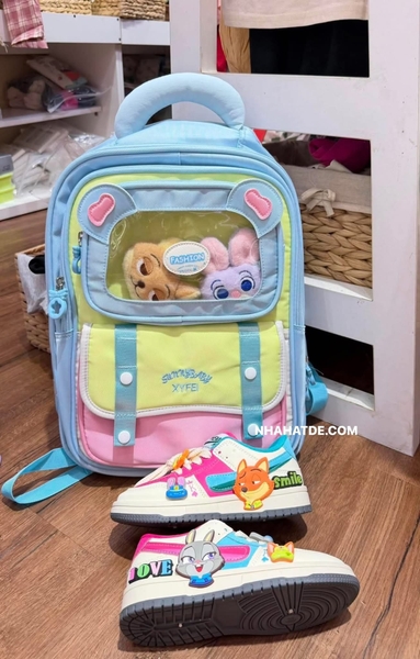 Balo chống gù Zootopia 41x14x31cm 4 màu xanh navy, hồng, tím, xanh dương
