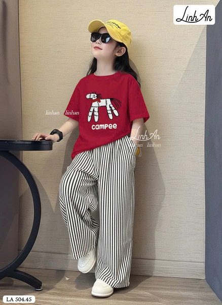 Bộ cộc tay SIZE LỚN Campee Linh An quần kẻ dài bé gái 3 màu hình Ngựa