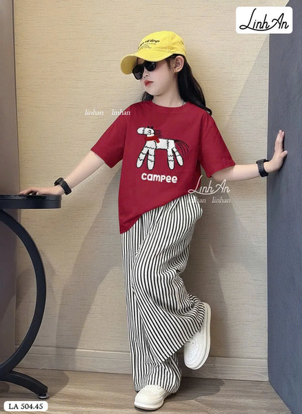 Bộ cộc tay SIZE LỚN Campee Linh An quần kẻ dài bé gái 3 màu hình Ngựa
