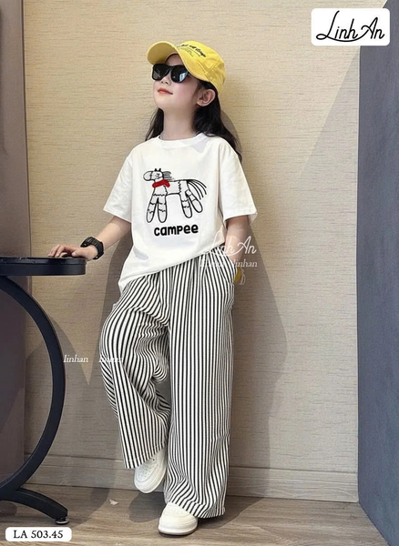 Bộ cộc tay SIZE LỚN Campee Linh An quần kẻ dài bé gái 3 màu hình Ngựa