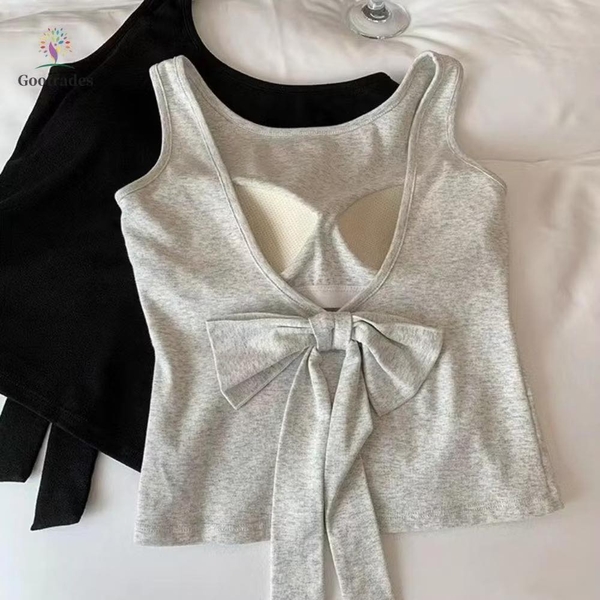 Áo sát nách khoét lưng gắn nơ 5 màu cho nữ