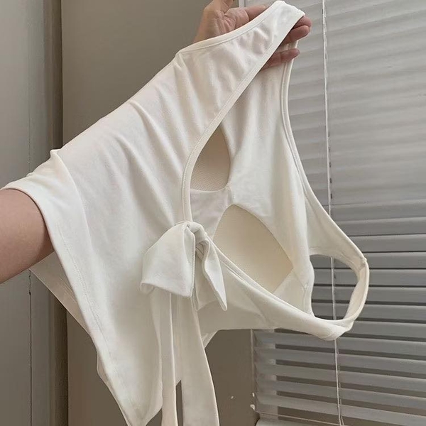 Áo sát nách khoét lưng gắn nơ 5 màu cho nữ