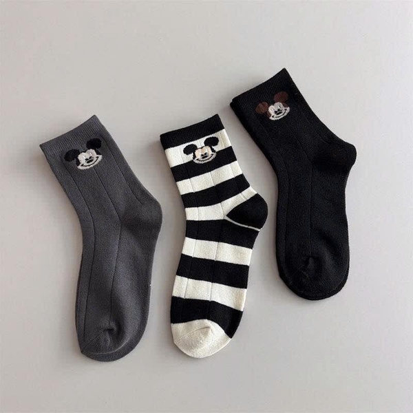 Set 3 đôi tất Mickey đen, xám, kẻ
