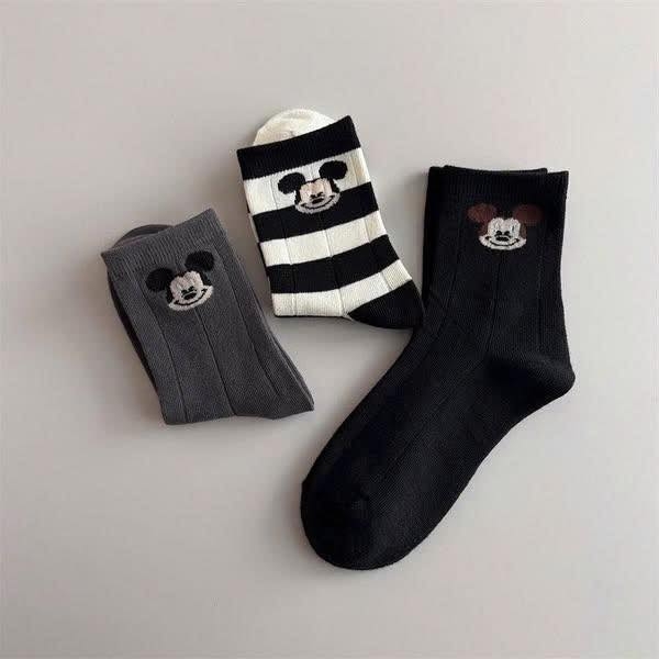 Set 3 đôi tất Mickey đen, xám, kẻ