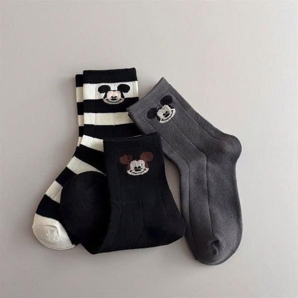 Set 3 đôi tất Mickey đen, xám, kẻ