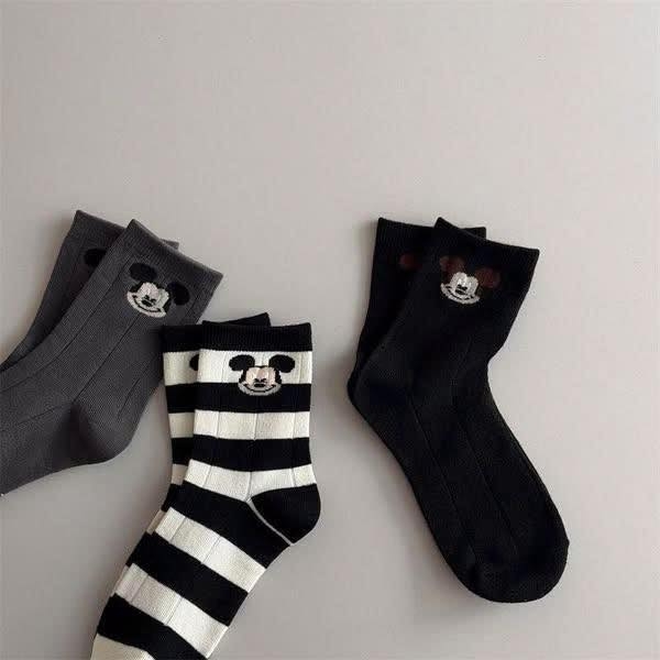 Set 3 đôi tất Mickey đen, xám, kẻ
