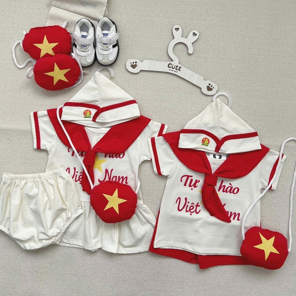 Set 5 chi tiết tone đỏ be Tự hào Việt Nam cho bé