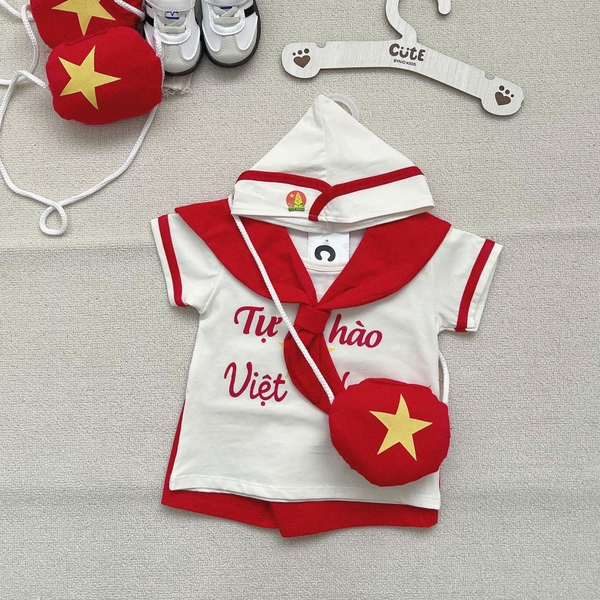 Set 5 chi tiết tone đỏ be Tự hào Việt Nam cho bé