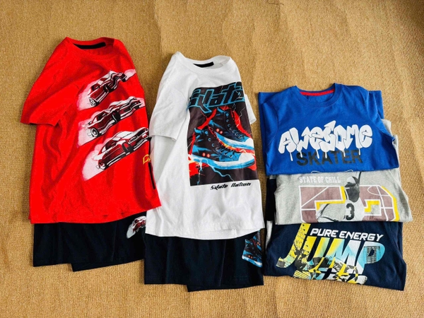 Bộ cộc tay Oshkosh bé trai 5 mẫu ô tô đỏ bóng rổ S2, skater trắng...