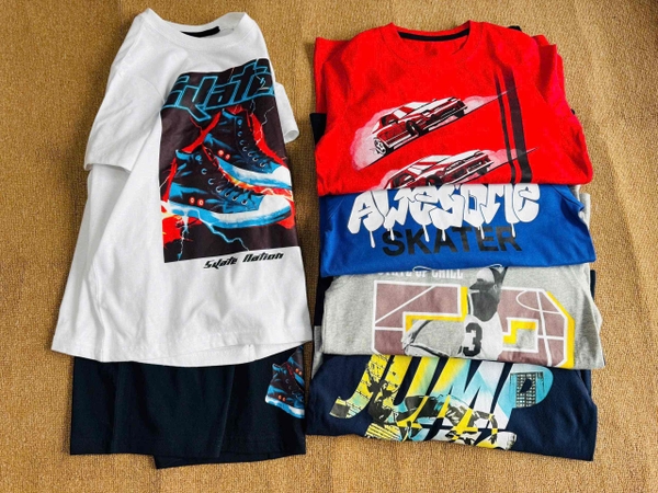 Bộ cộc tay Oshkosh bé trai 5 mẫu ô tô đỏ bóng rổ S2, skater trắng...