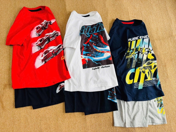 Bộ cộc tay Oshkosh bé trai 5 mẫu ô tô đỏ bóng rổ S2, skater trắng...