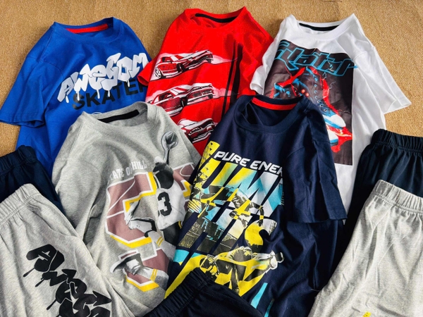 Bộ cộc tay Oshkosh bé trai 5 mẫu ô tô đỏ bóng rổ S2, skater trắng...